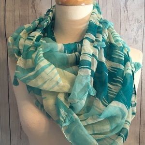 Teal Blue Fringe  Infinity Tissue Cotton Scarf